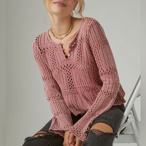 Lucky Brand Open Stitch Peplum Long Sleeve Sweater